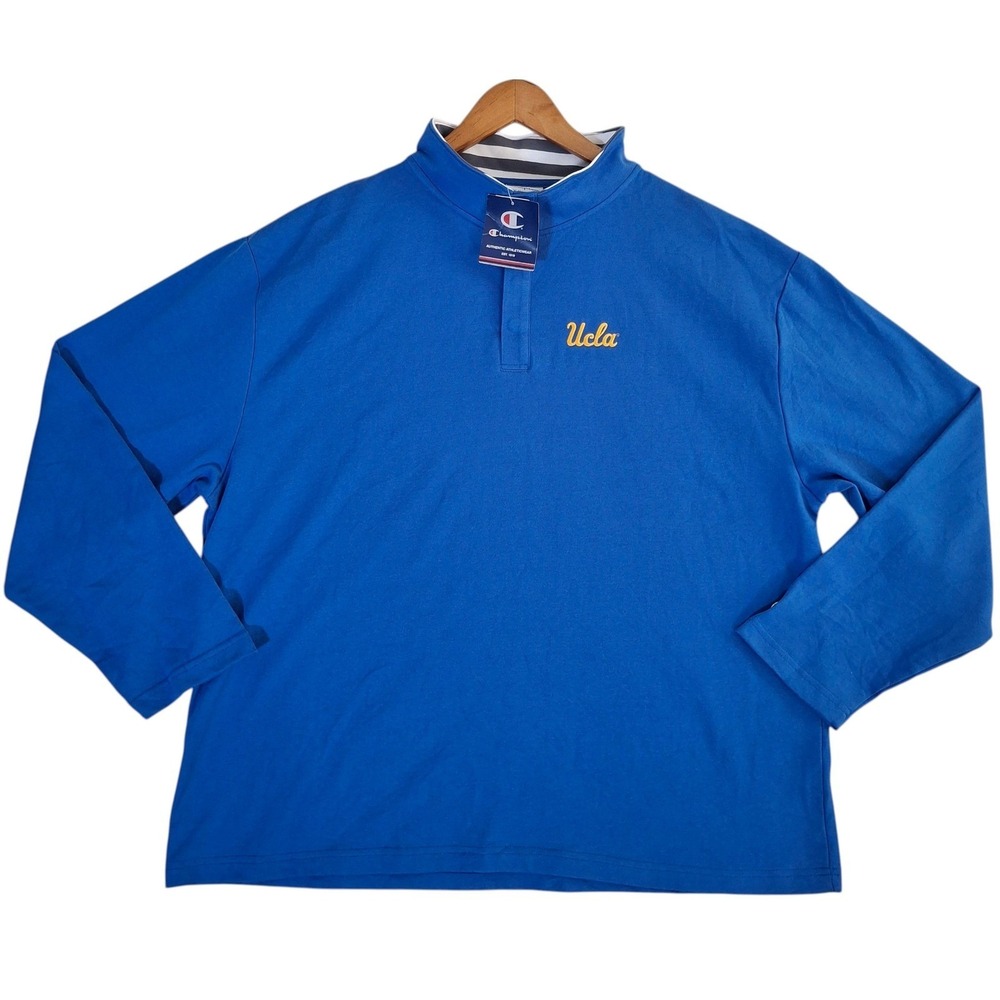Champion UCLA Bruins Mock Neck Pullover Mens XL Blue Snap Long Sleeve Shirt NWT